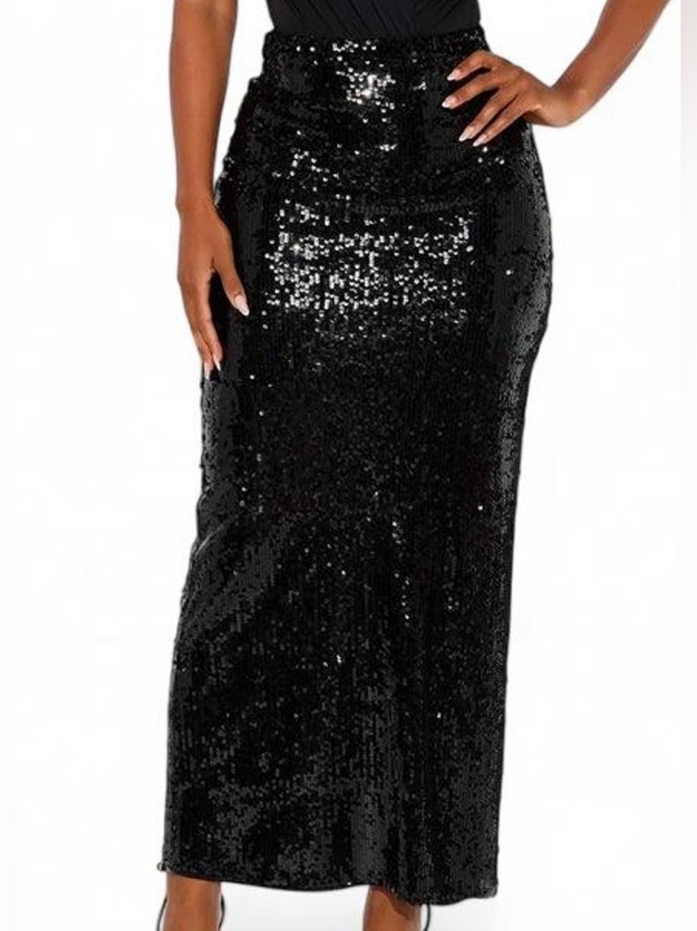 Fashion Nova Skirt Sz M “In the Spotlight “ Sequins Maxi Back Slit Special Event